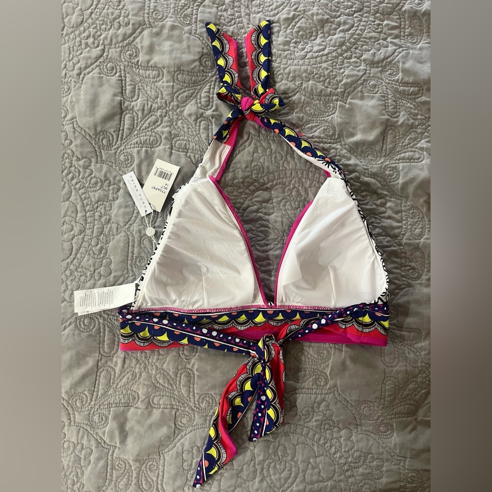 NWT Trina Turk Tanzania Multicolor Halter Tie Neck Swim Bikini Top Size 14 - Picture 6 of 10